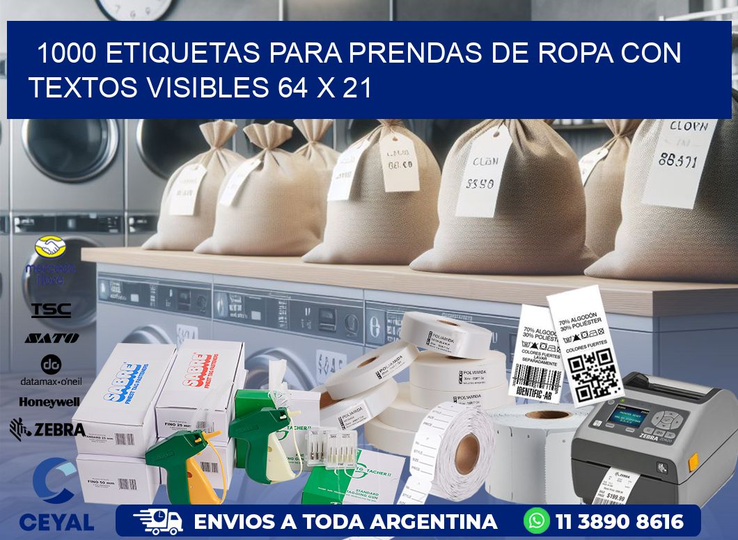 1000 ETIQUETAS PARA PRENDAS DE ROPA CON TEXTOS VISIBLES 64 x 21