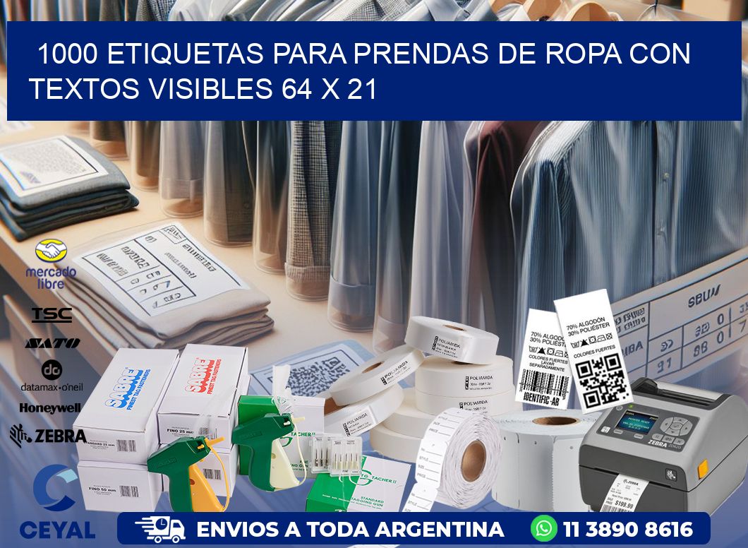 1000 ETIQUETAS PARA PRENDAS DE ROPA CON TEXTOS VISIBLES 64 x 21