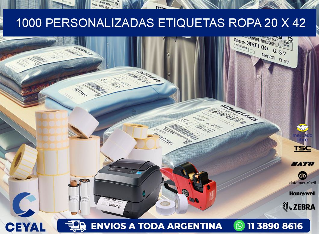 1000 PERSONALIZADAS ETIQUETAS ROPA 20 x 42