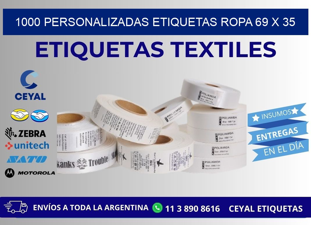 1000 PERSONALIZADAS ETIQUETAS ROPA 69 x 35