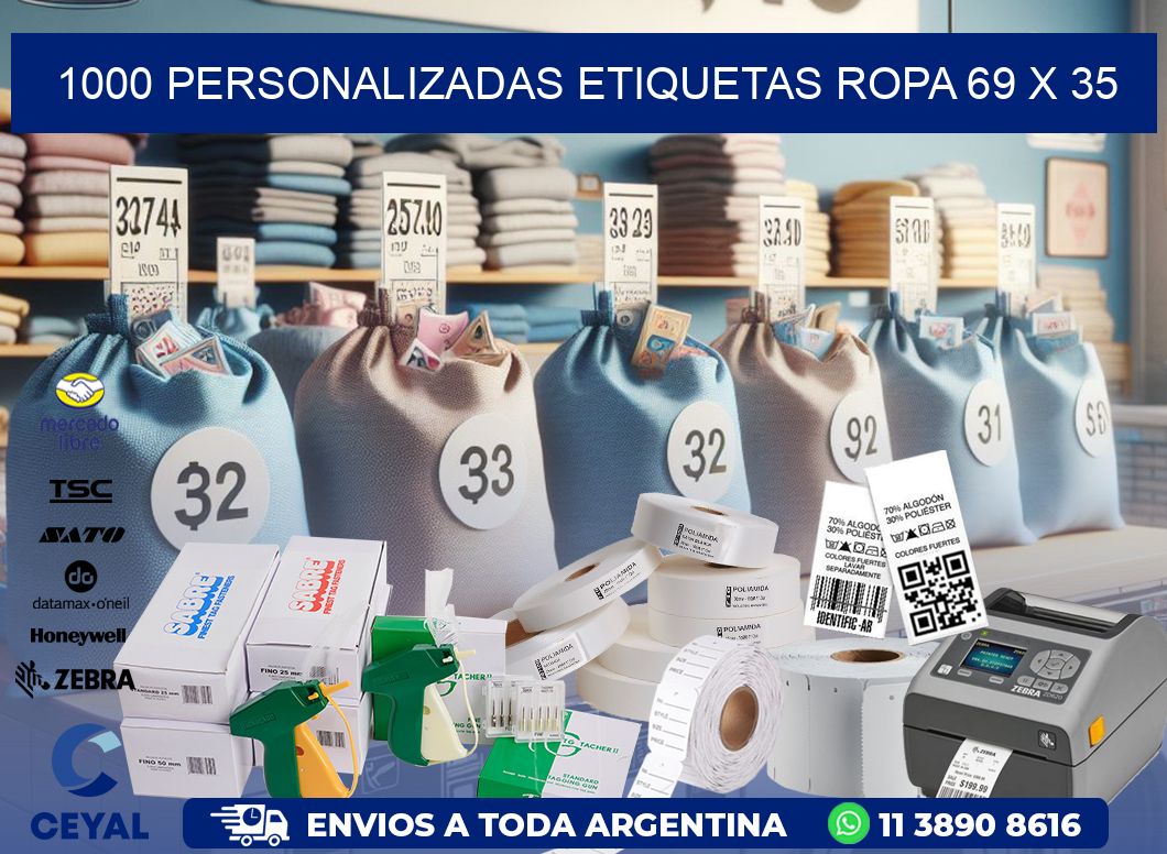 1000 PERSONALIZADAS ETIQUETAS ROPA 69 x 35