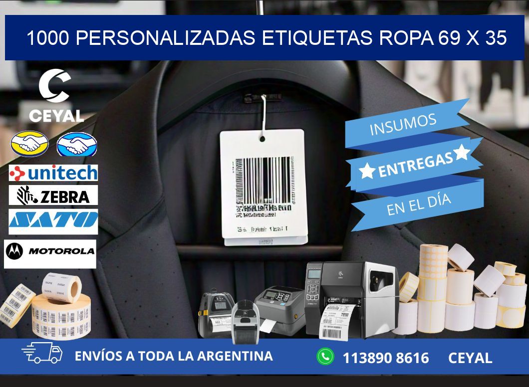 1000 PERSONALIZADAS ETIQUETAS ROPA 69 x 35