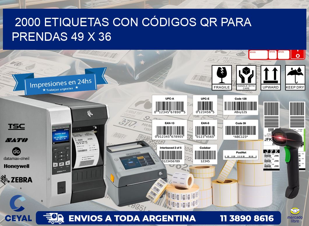 2000 ETIQUETAS CON CÓDIGOS QR PARA PRENDAS 49 x 36