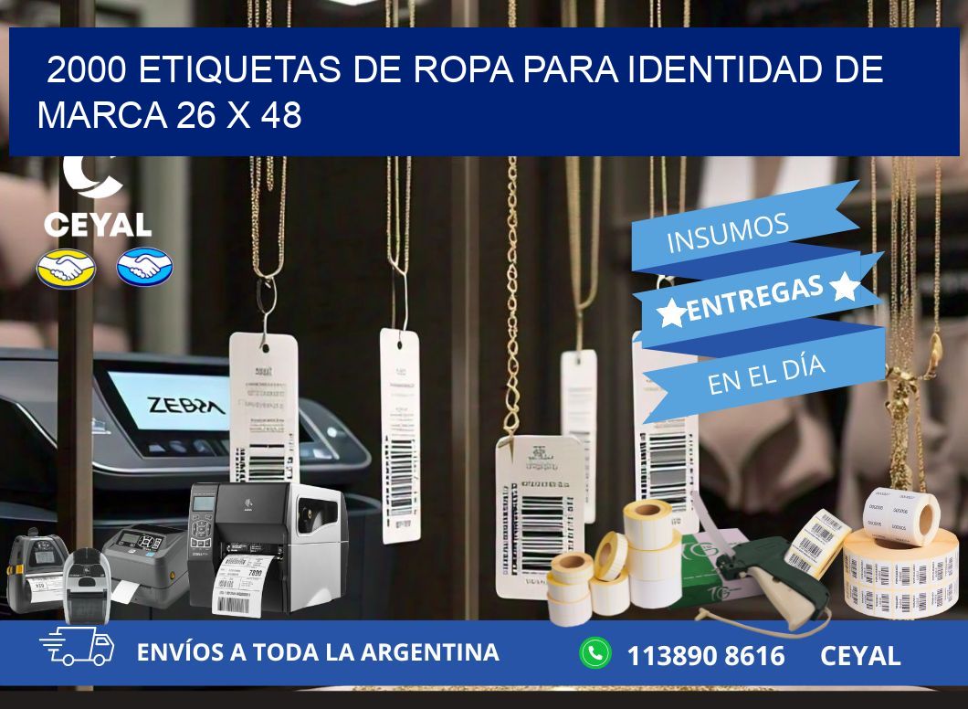 2000 ETIQUETAS DE ROPA PARA IDENTIDAD DE MARCA 26 x 48
