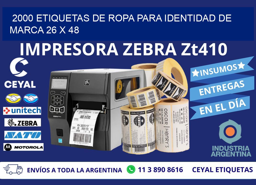 2000 ETIQUETAS DE ROPA PARA IDENTIDAD DE MARCA 26 x 48