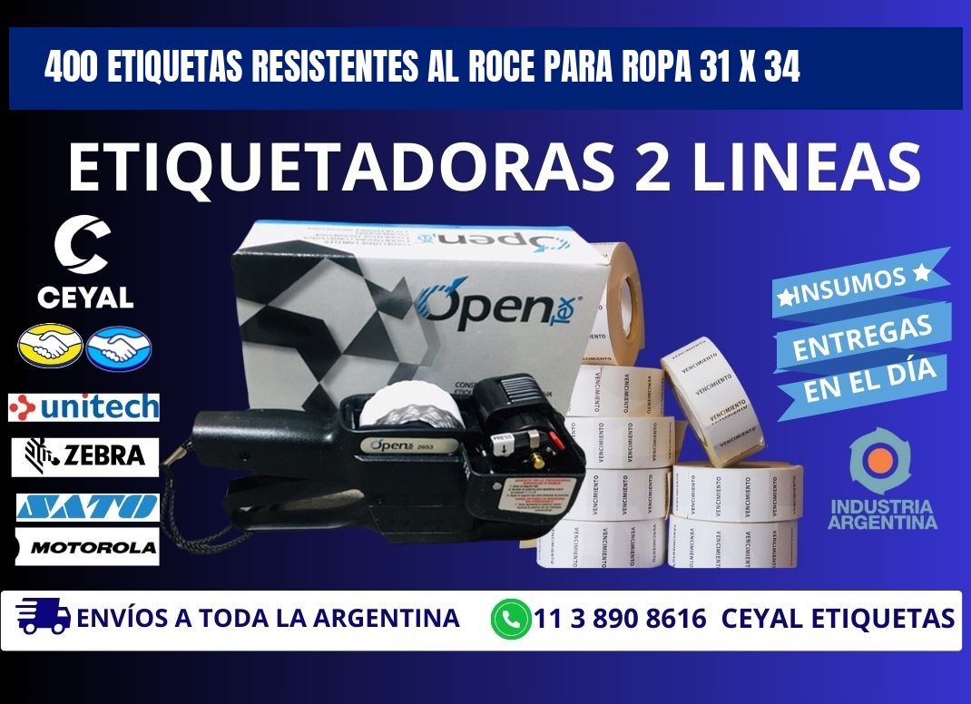 400 ETIQUETAS RESISTENTES AL ROCE PARA ROPA 31 x 34