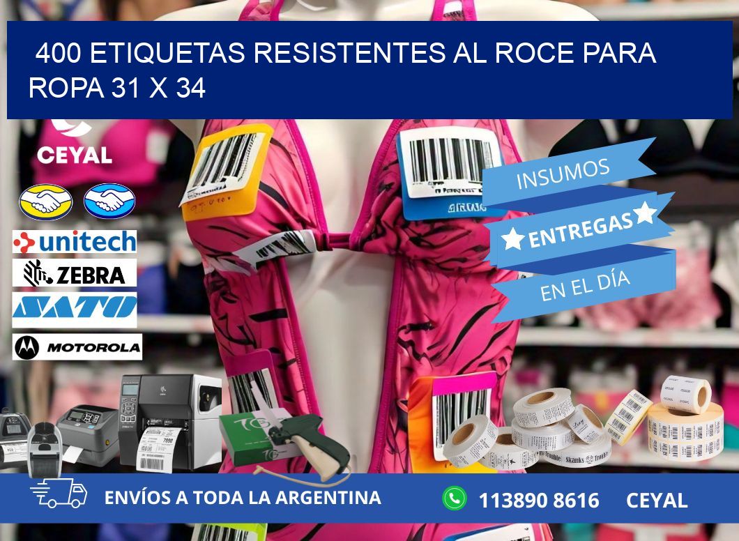 400 ETIQUETAS RESISTENTES AL ROCE PARA ROPA 31 x 34