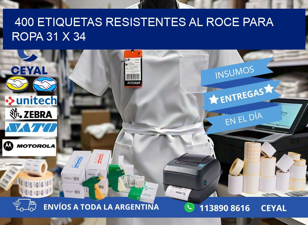 400 ETIQUETAS RESISTENTES AL ROCE PARA ROPA 31 x 34