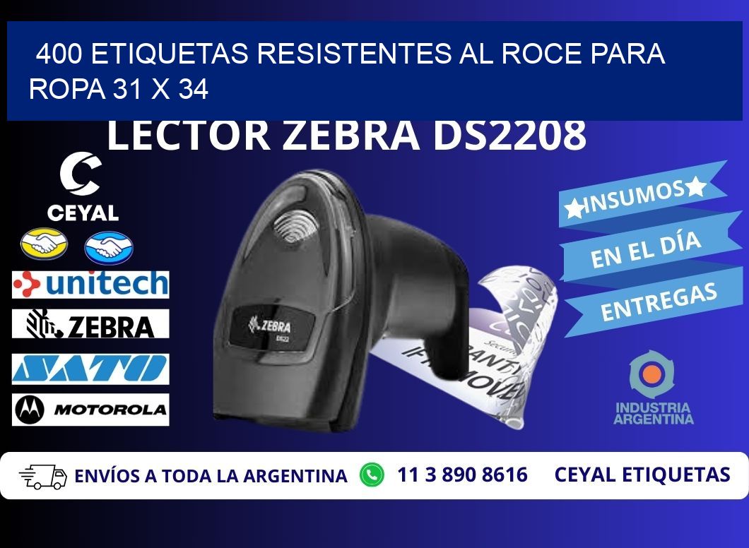 400 ETIQUETAS RESISTENTES AL ROCE PARA ROPA 31 x 34