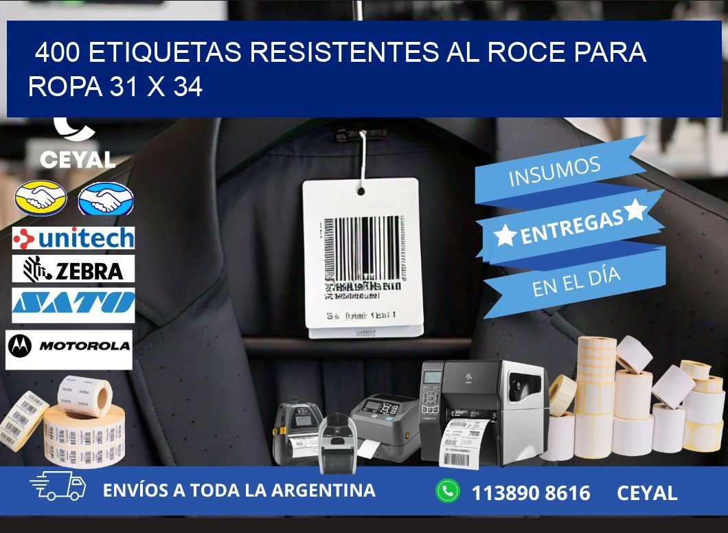 400 ETIQUETAS RESISTENTES AL ROCE PARA ROPA 31 x 34