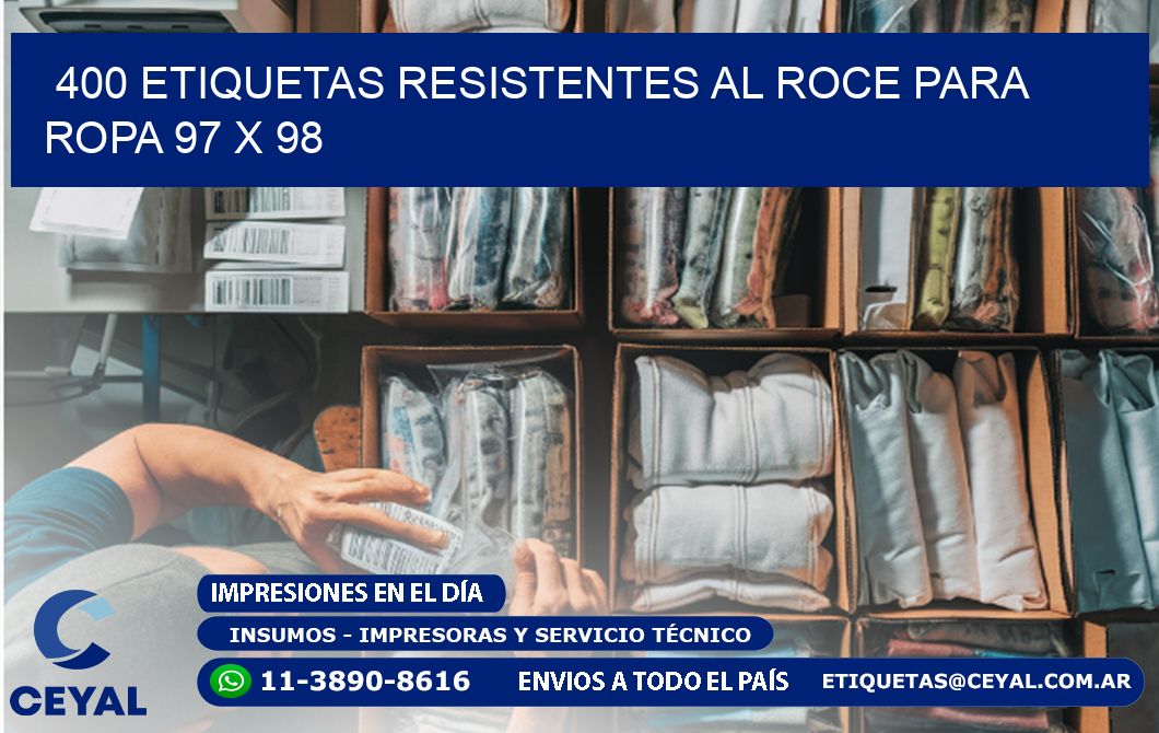 400 ETIQUETAS RESISTENTES AL ROCE PARA ROPA 97 x 98