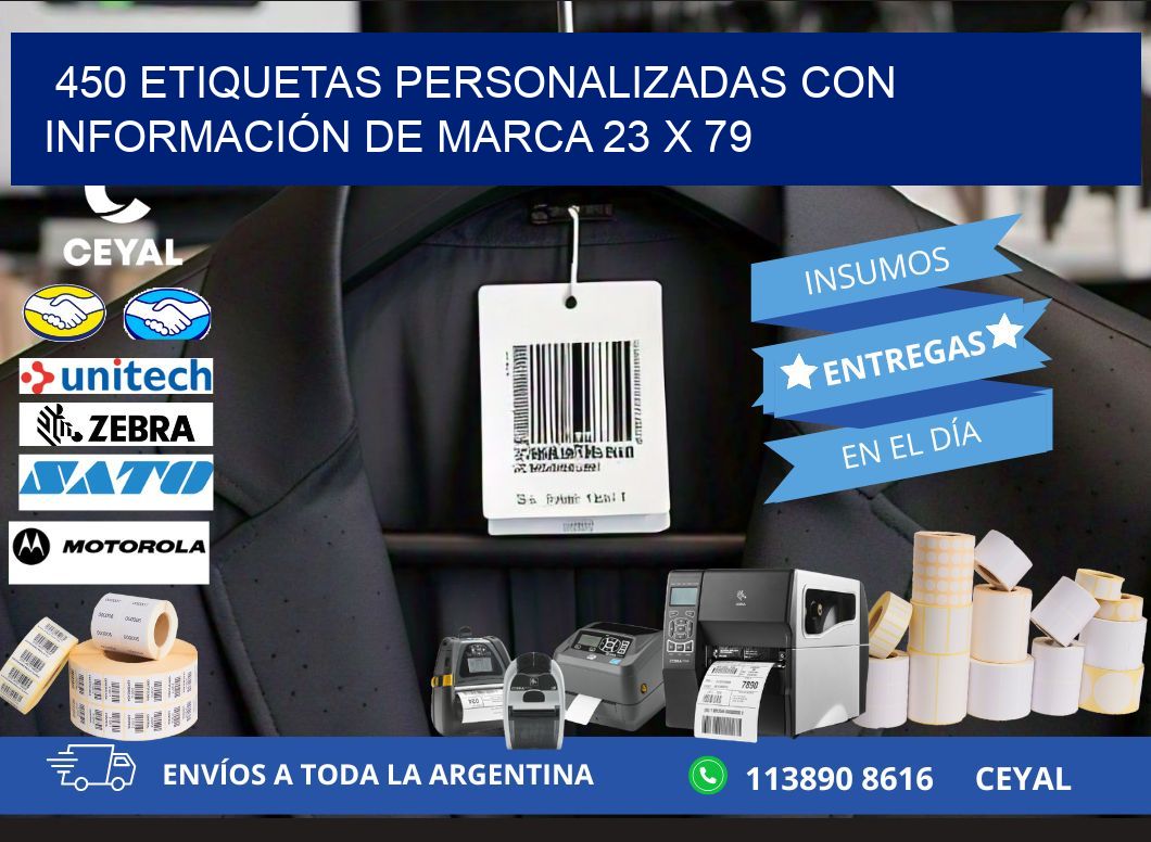 450 ETIQUETAS PERSONALIZADAS CON INFORMACIÓN DE MARCA 23 x 79