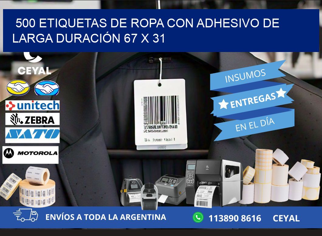 500 ETIQUETAS DE ROPA CON ADHESIVO DE LARGA DURACIÓN 67 x 31