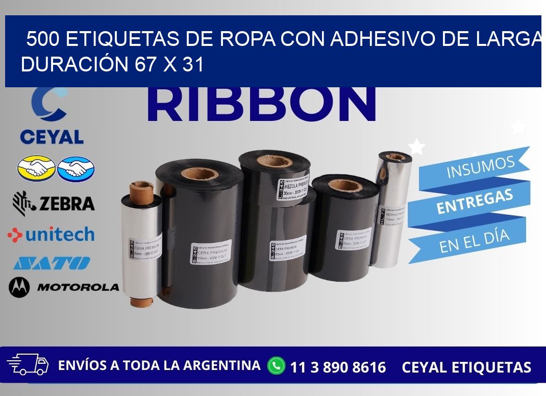 500 ETIQUETAS DE ROPA CON ADHESIVO DE LARGA DURACIÓN 67 x 31