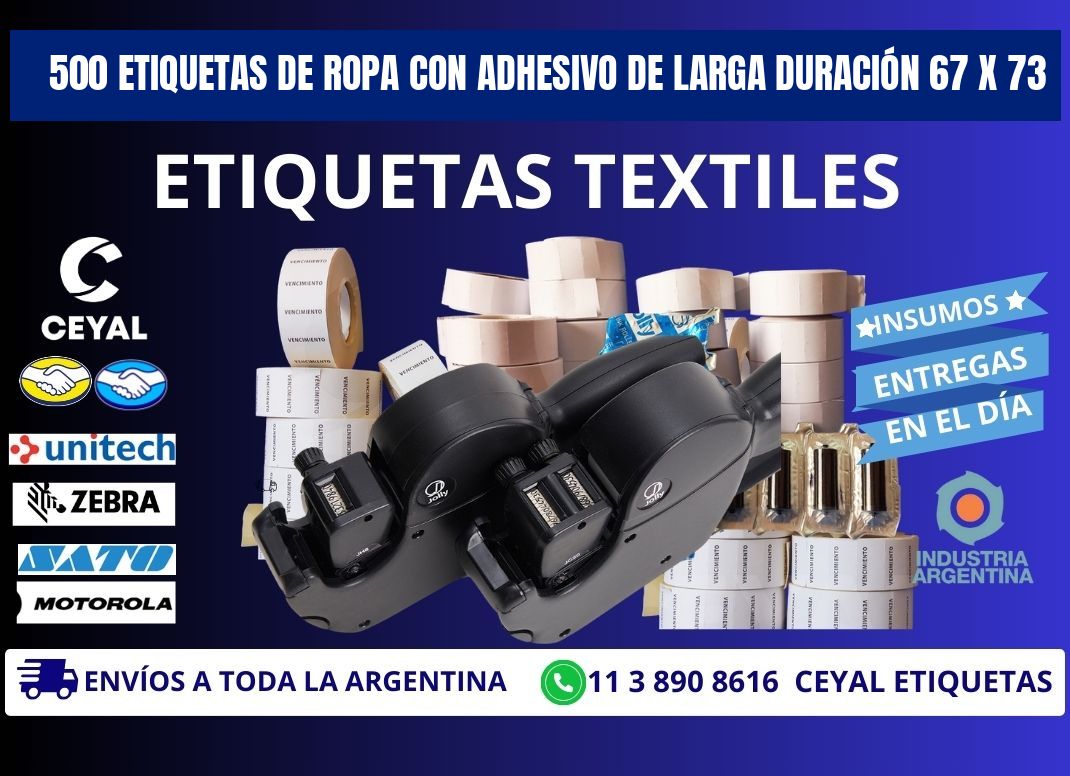 500 ETIQUETAS DE ROPA CON ADHESIVO DE LARGA DURACIÓN 67 x 73