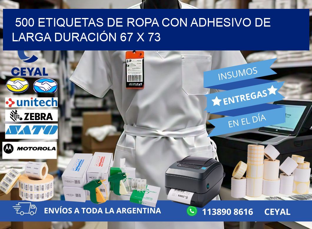 500 ETIQUETAS DE ROPA CON ADHESIVO DE LARGA DURACIÓN 67 x 73