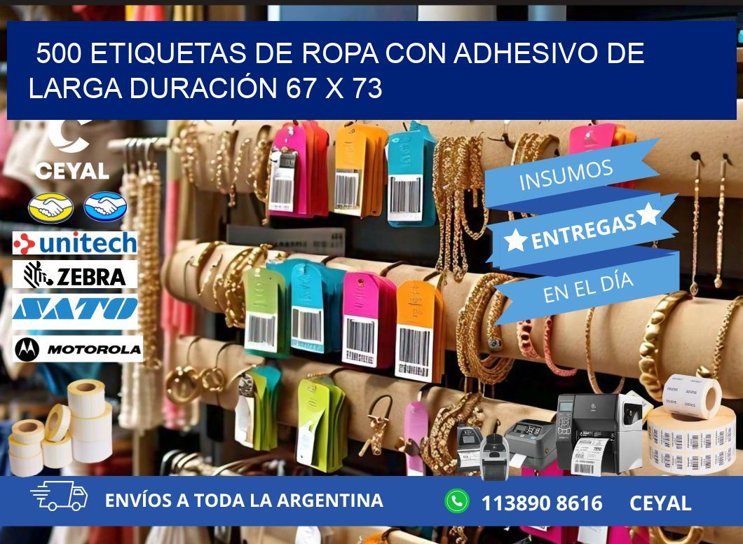 500 ETIQUETAS DE ROPA CON ADHESIVO DE LARGA DURACIÓN 67 x 73