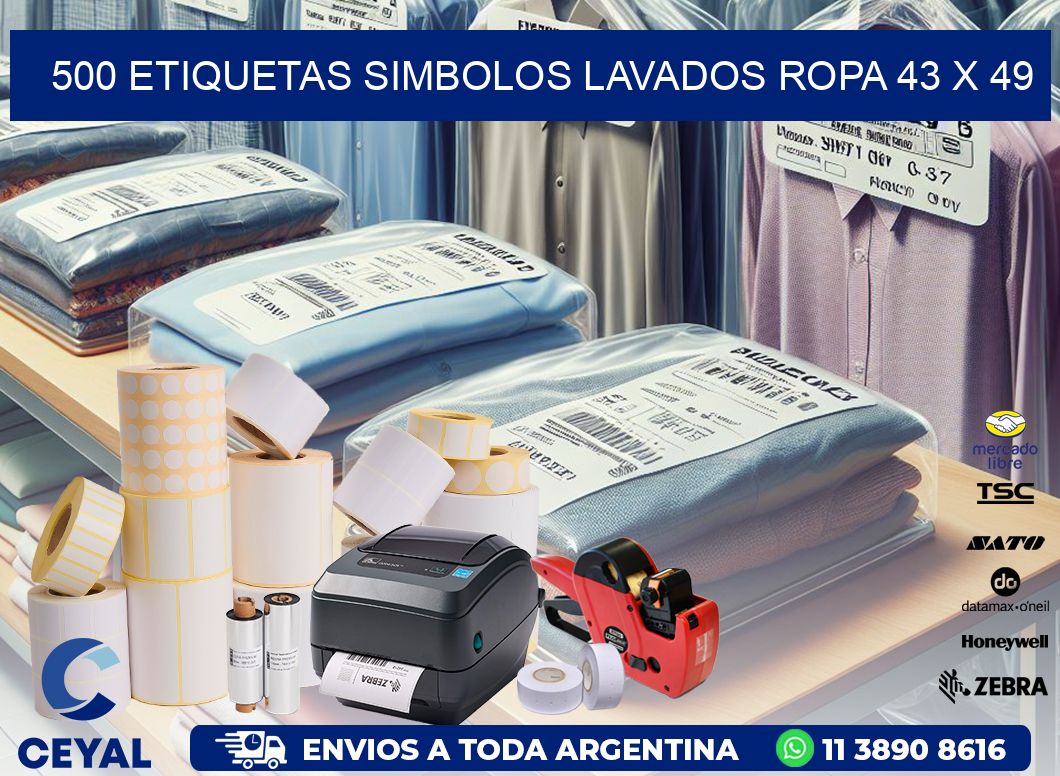 500 ETIQUETAS SIMBOLOS LAVADOS ROPA 43 x 49