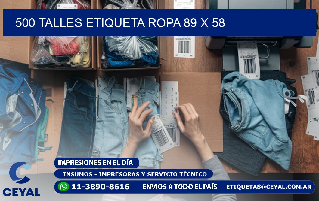 500 TALLES ETIQUETA ROPA 89 x 58