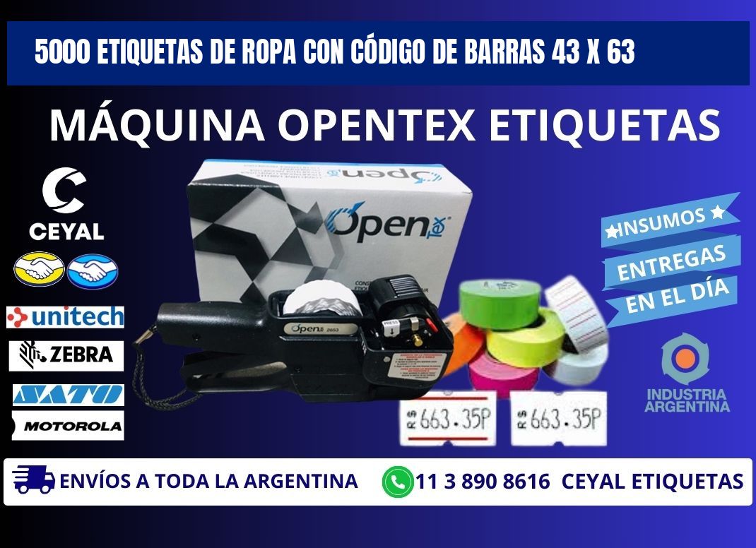 5000 ETIQUETAS DE ROPA CON CÓDIGO DE BARRAS 43 x 63