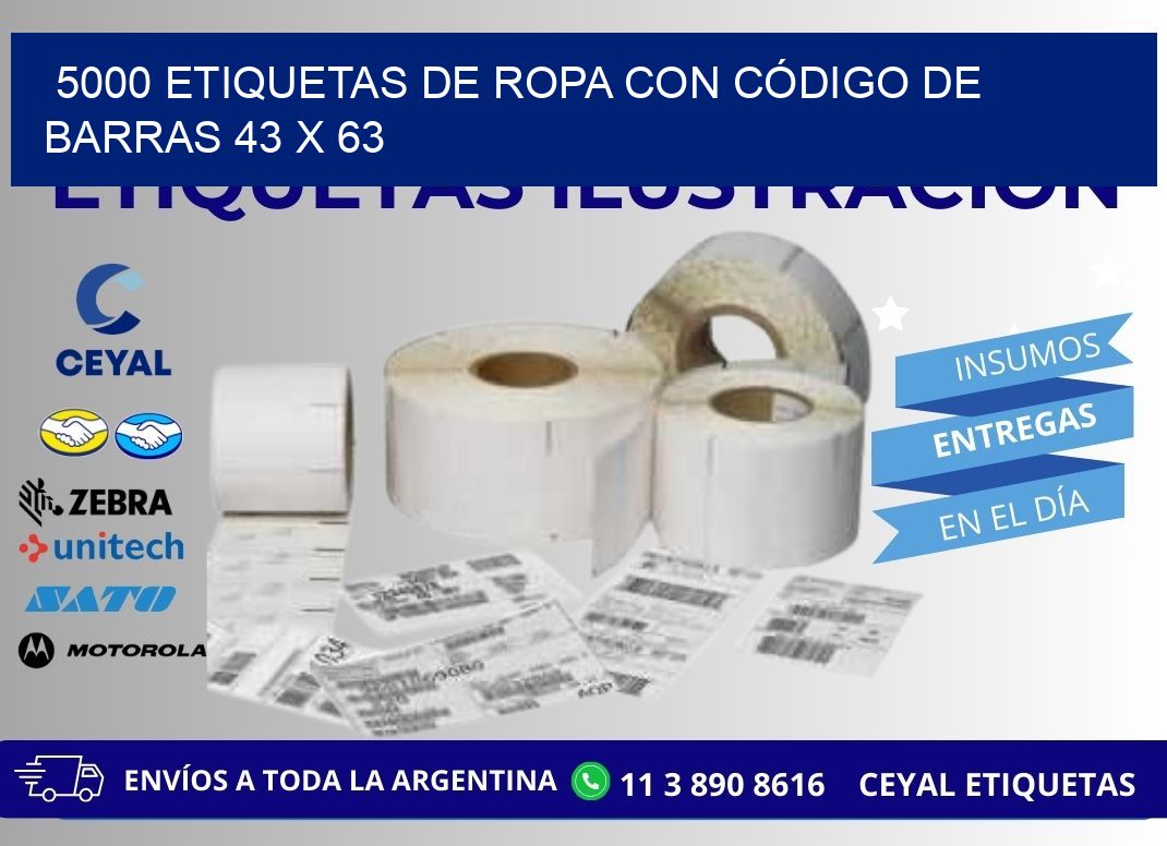 5000 ETIQUETAS DE ROPA CON CÓDIGO DE BARRAS 43 x 63