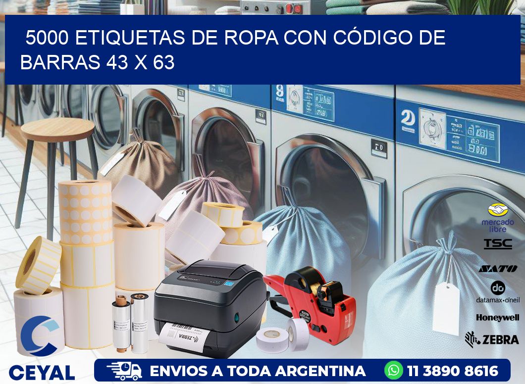 5000 ETIQUETAS DE ROPA CON CÓDIGO DE BARRAS 43 x 63