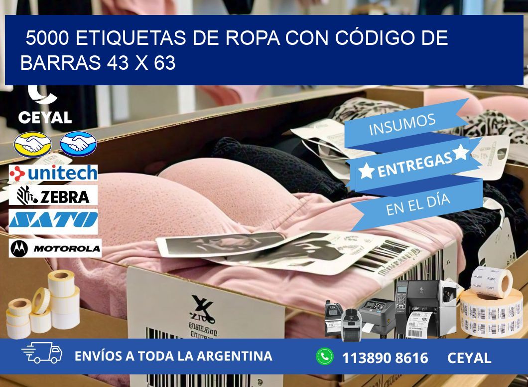 5000 ETIQUETAS DE ROPA CON CÓDIGO DE BARRAS 43 x 63