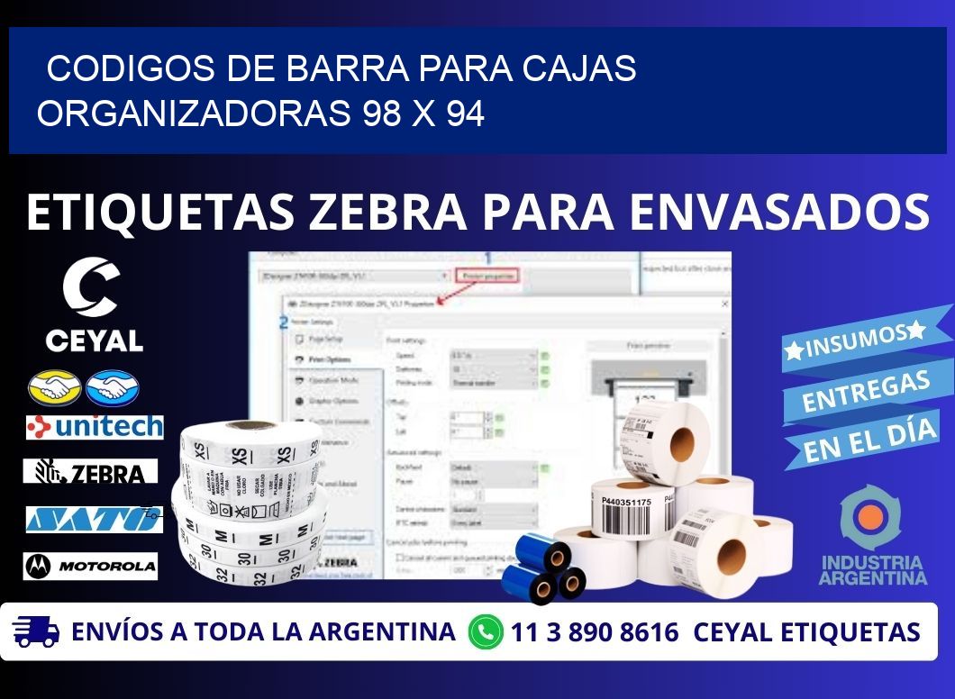 CODIGOS DE BARRA PARA CAJAS ORGANIZADORAS 98 x 94