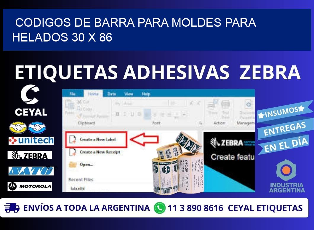 CODIGOS DE BARRA PARA MOLDES PARA HELADOS 30 x 86