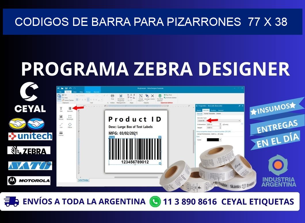 CODIGOS DE BARRA PARA PIZARRONES  77 x 38