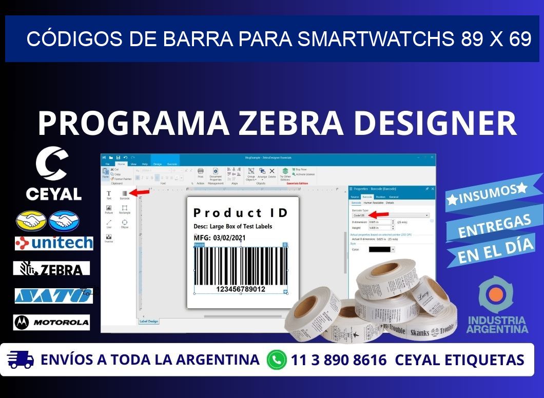 CÓDIGOS DE BARRA PARA SMARTWATCHS 89 x 69