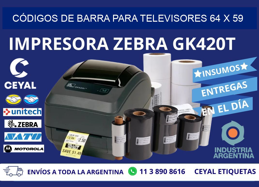 CÓDIGOS DE BARRA PARA TELEVISORES 64 x 59