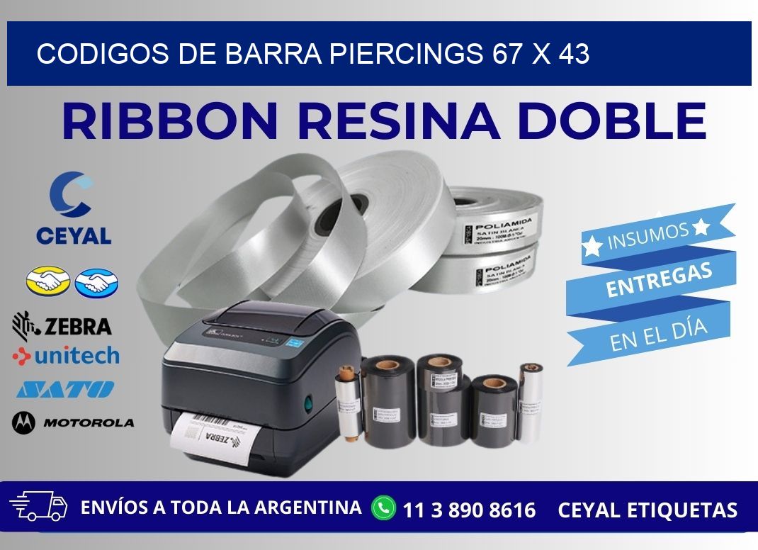 CODIGOS DE BARRA PIERCINGS 67 x 43