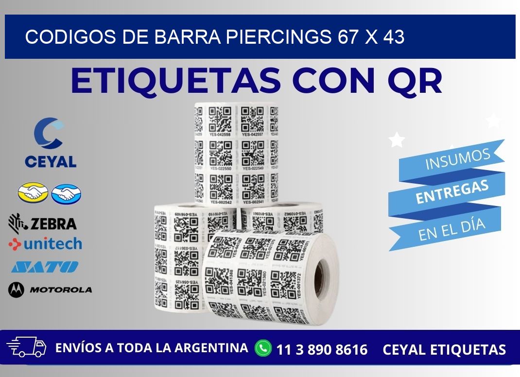 CODIGOS DE BARRA PIERCINGS 67 x 43