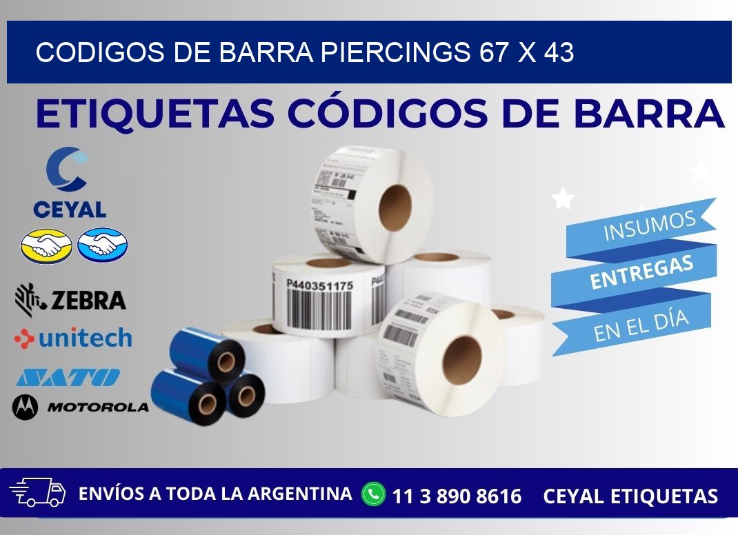 CODIGOS DE BARRA PIERCINGS 67 x 43