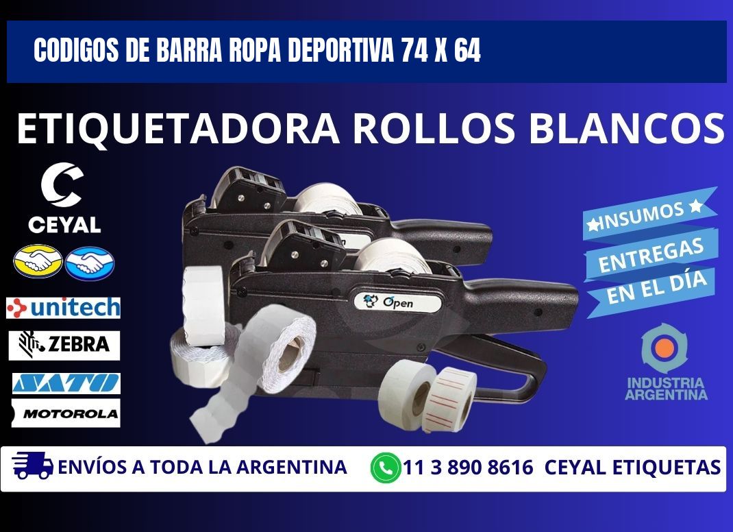 CODIGOS DE BARRA ROPA DEPORTIVA 74 x 64