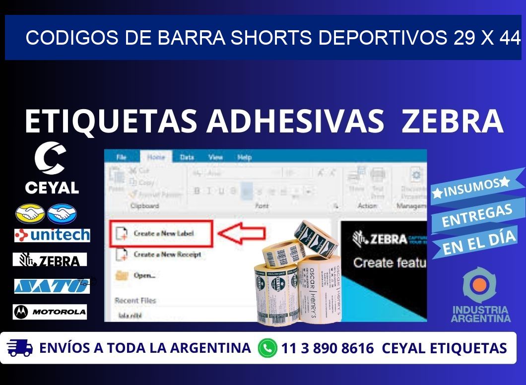 CODIGOS DE BARRA SHORTS DEPORTIVOS 29 x 44