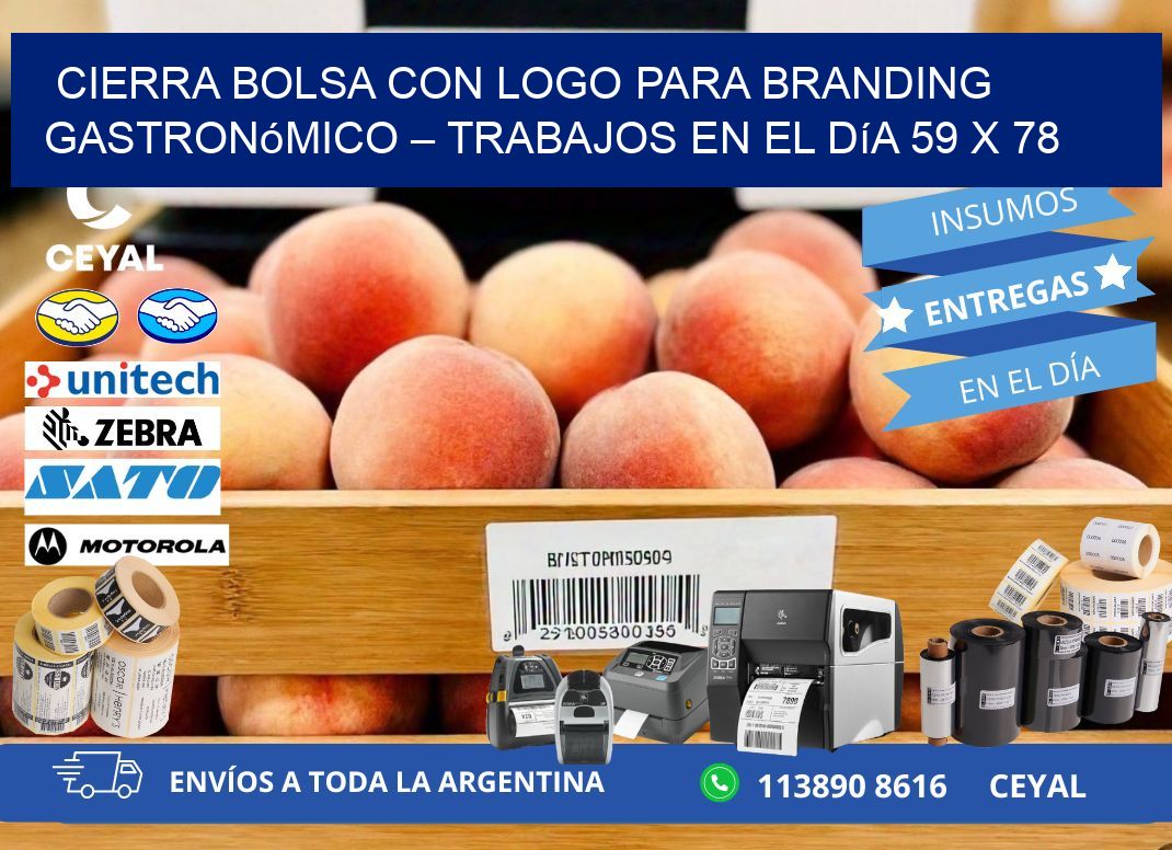 Cierra bolsa con logo para branding gastronómico – Trabajos en el día 59 x 78