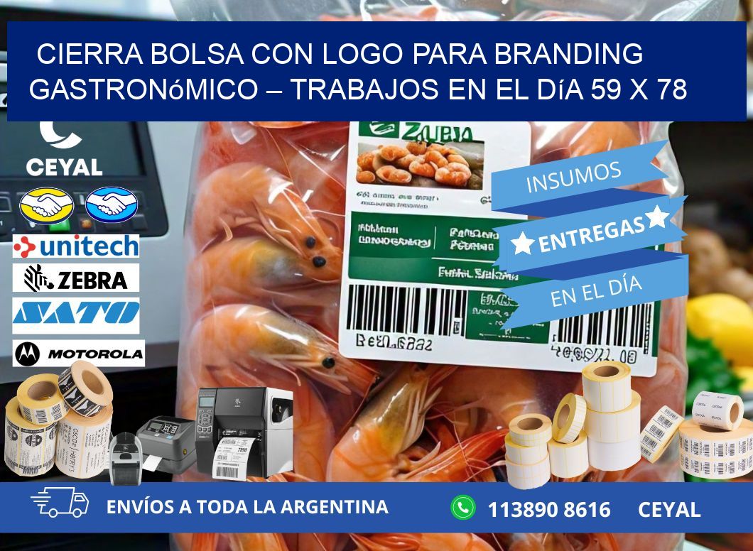 Cierra bolsa con logo para branding gastronómico – Trabajos en el día 59 x 78