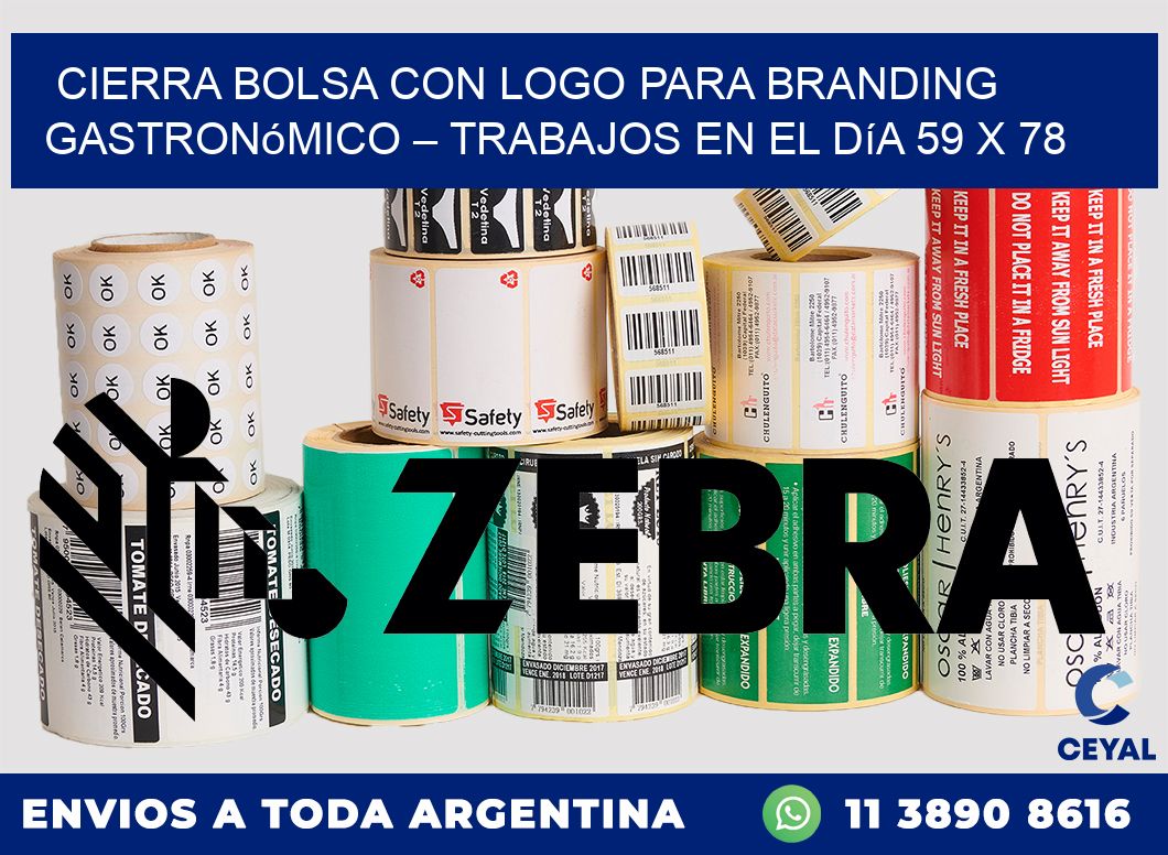 Cierra bolsa con logo para branding gastronómico – Trabajos en el día 59 x 78