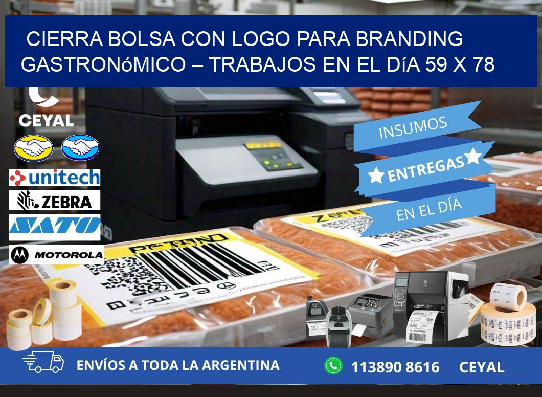 Cierra bolsa con logo para branding gastronómico – Trabajos en el día 59 x 78