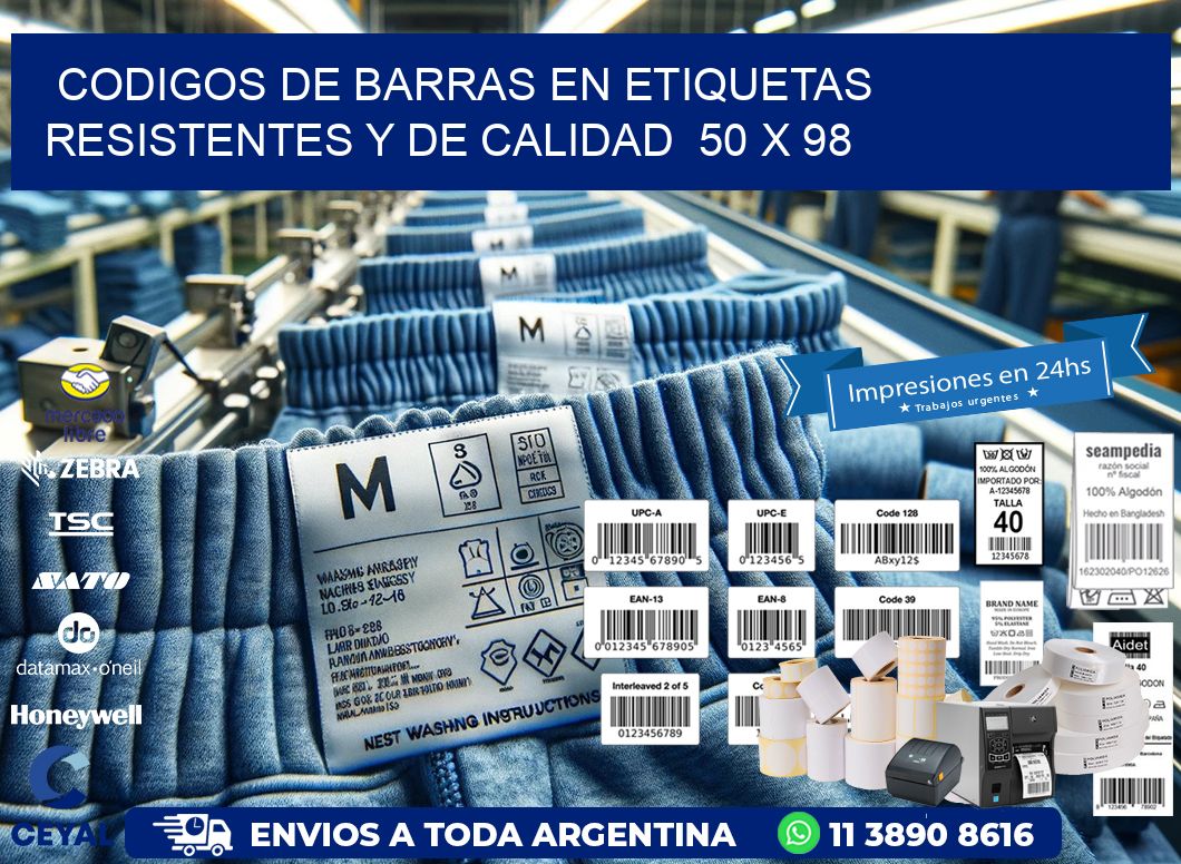 Codigos de Barras en Etiquetas Resistentes y de Calidad  50 x 98