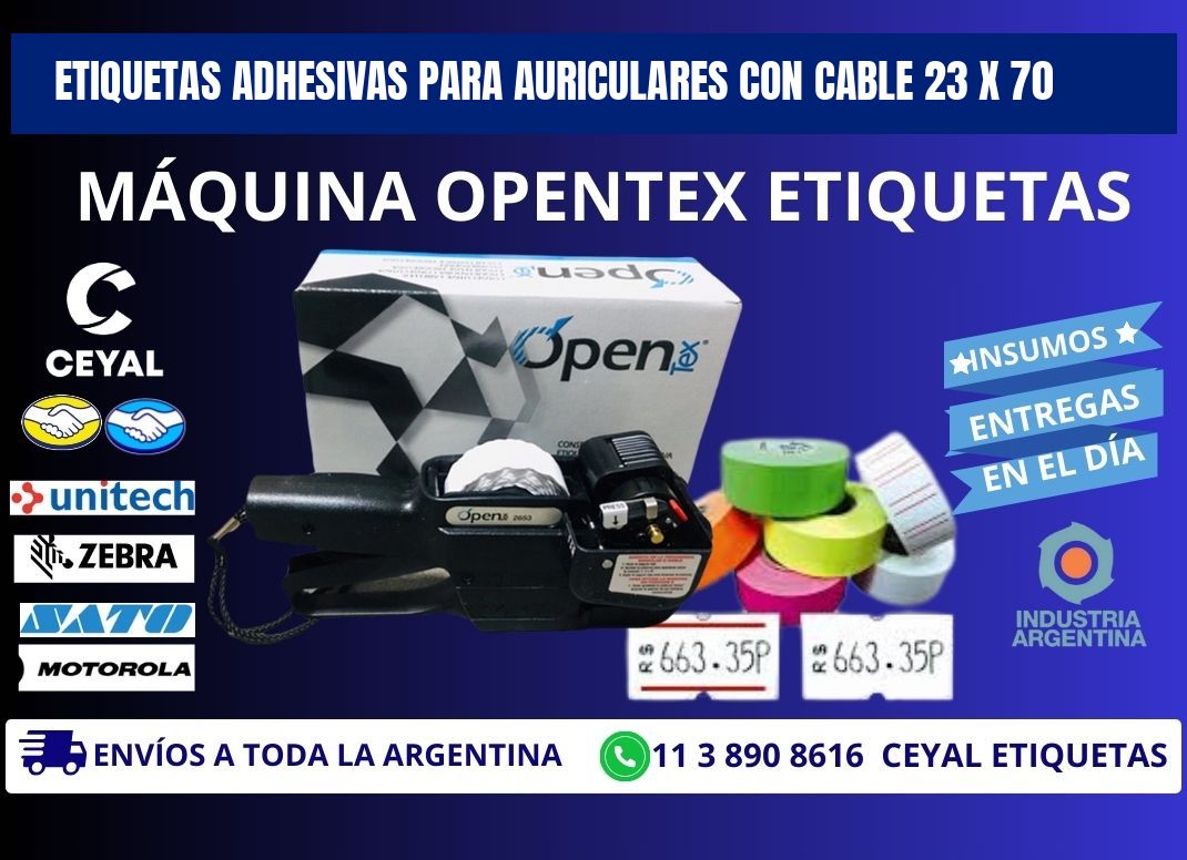 ETIQUETAS ADHESIVAS PARA AURICULARES CON CABLE 23 x 70