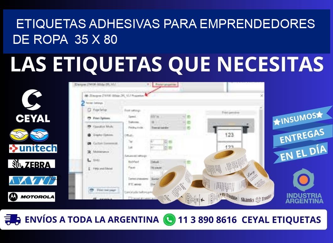 ETIQUETAS ADHESIVAS PARA EMPRENDEDORES DE ROPA  35 x 80