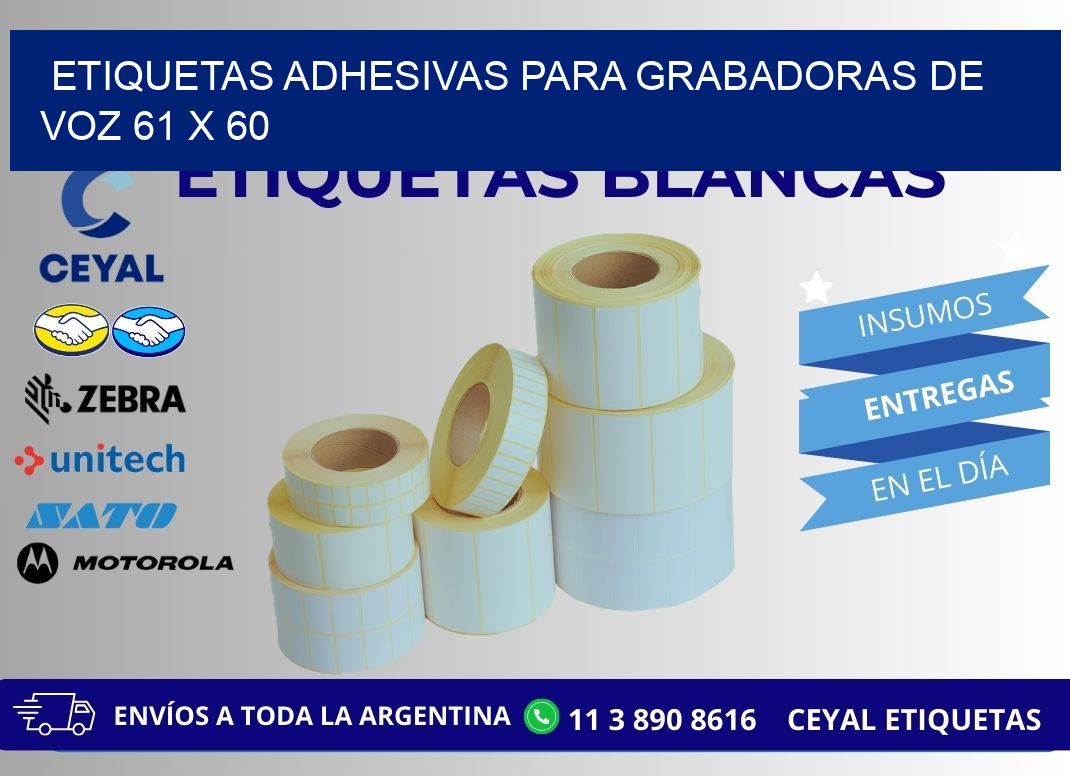 ETIQUETAS ADHESIVAS PARA GRABADORAS DE VOZ 61 x 60