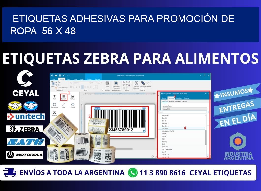 ETIQUETAS ADHESIVAS PARA PROMOCIÓN DE ROPA  56 x 48