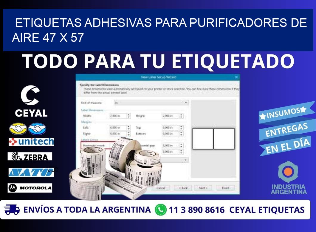 ETIQUETAS ADHESIVAS PARA PURIFICADORES DE AIRE 47 x 57