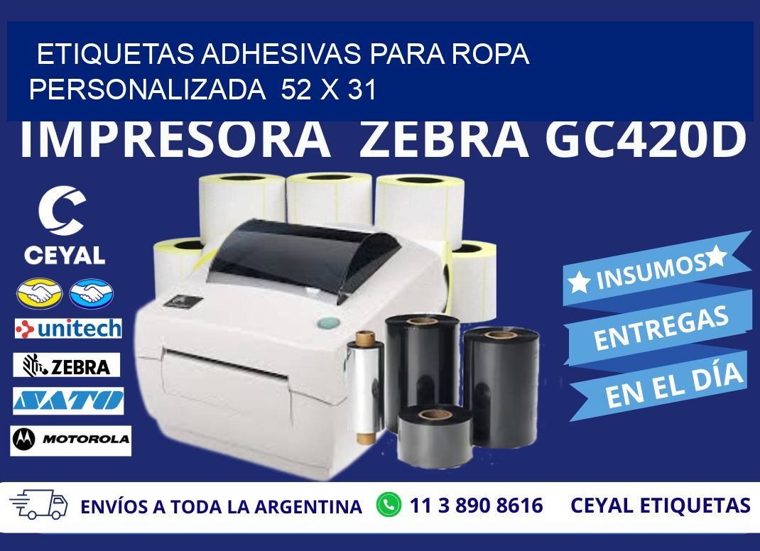 ETIQUETAS ADHESIVAS PARA ROPA PERSONALIZADA  52 x 31