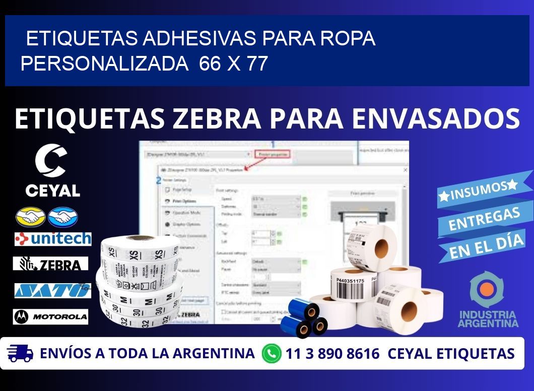 ETIQUETAS ADHESIVAS PARA ROPA PERSONALIZADA  66 x 77