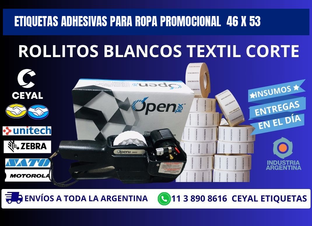 ETIQUETAS ADHESIVAS PARA ROPA PROMOCIONAL  46 x 53